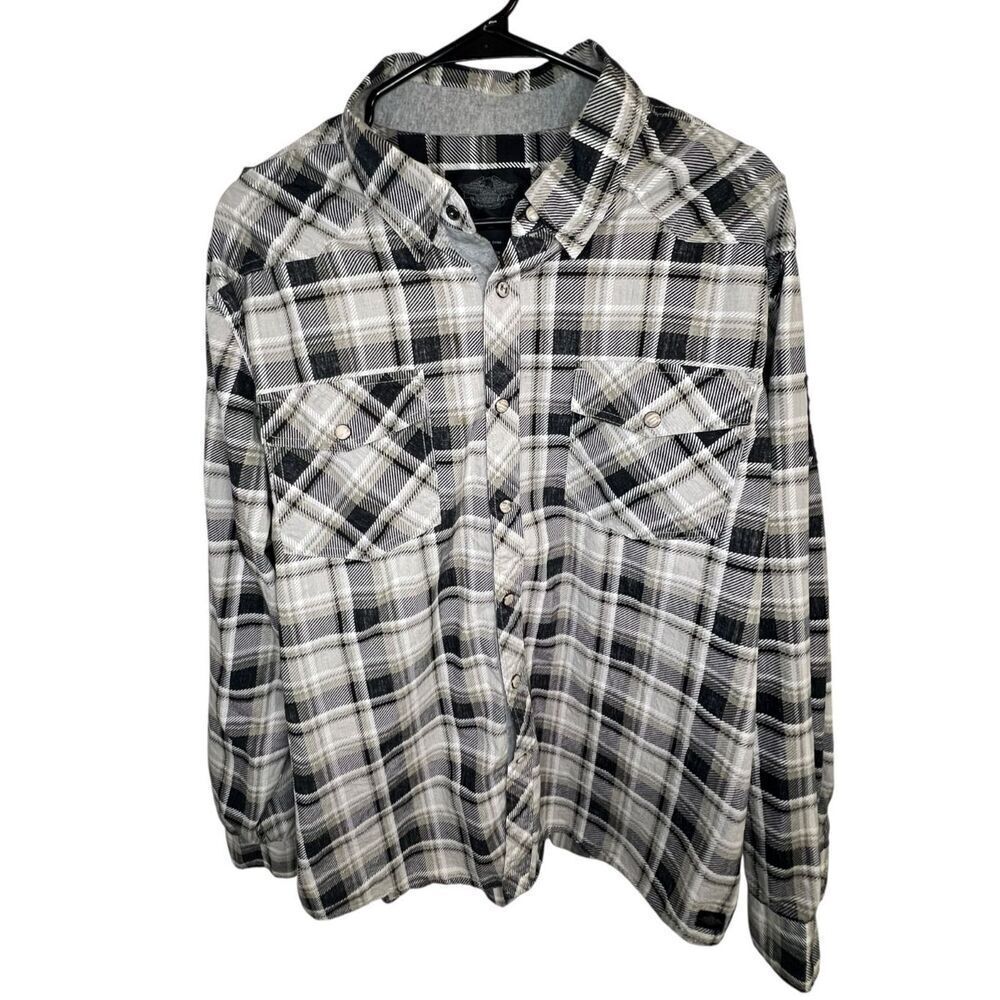 Harley Davidson Plaid Pearl Button Up Long Sleeve Shirt With Patches
